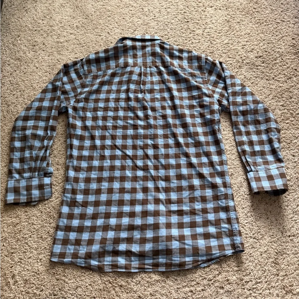 Peter Millar Brown and Light Blue Check Long-Sleeve Button-Down Shirt - Picture 2 of 6